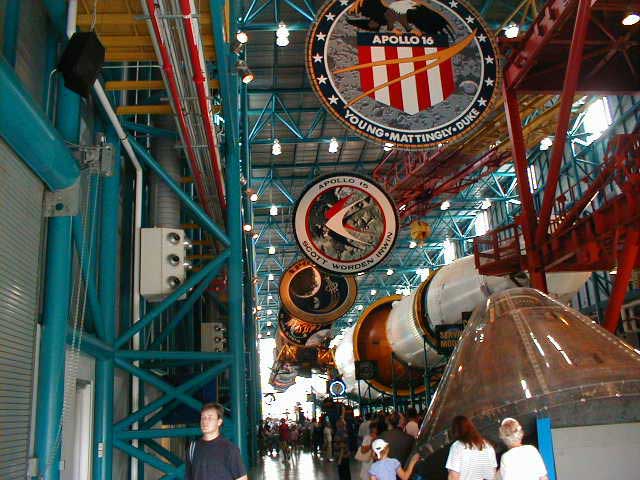 The Saturn V rocket, the reentry capsule...and all of the crests from the Apollo missions.